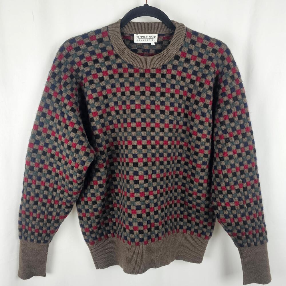 TUTTLE GOLF Scottish Cashmere Checkered Sweater 90s Womens XL Luxury heritage